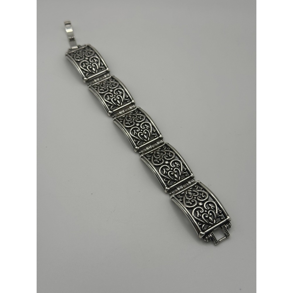 Brighton Scroll Heart Filigree Panel Bracelet Womens 7.5 Silver Tone Ornate Boho